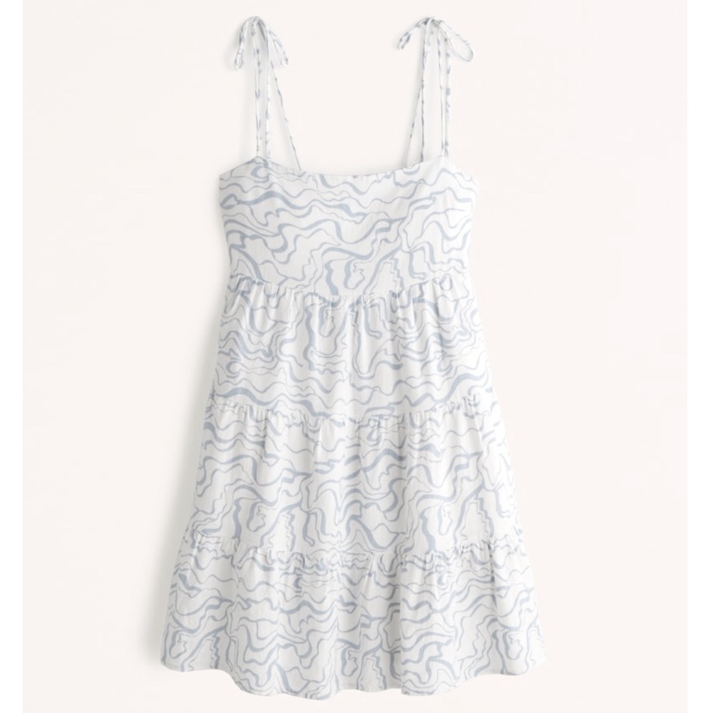 NWT Abercrombie Blue and White Linen Tiered Dress size Medium TALL